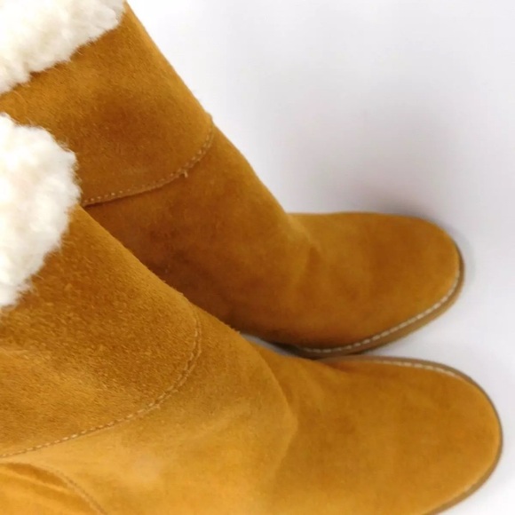 Franco Sarto Women's Boots Ulayna Ankle Bootie Wedge Heel Tan Suede Sherpa Zip - Picture 9 of 12